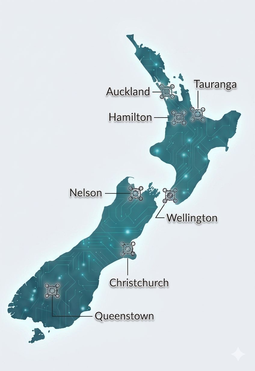 New Zealand map with Aurex Core delivery locations